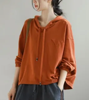 2022 Autumn Spring New Arts Style Loose Hooded Pullover Women's Long Sleeve Matching Casual Shirt