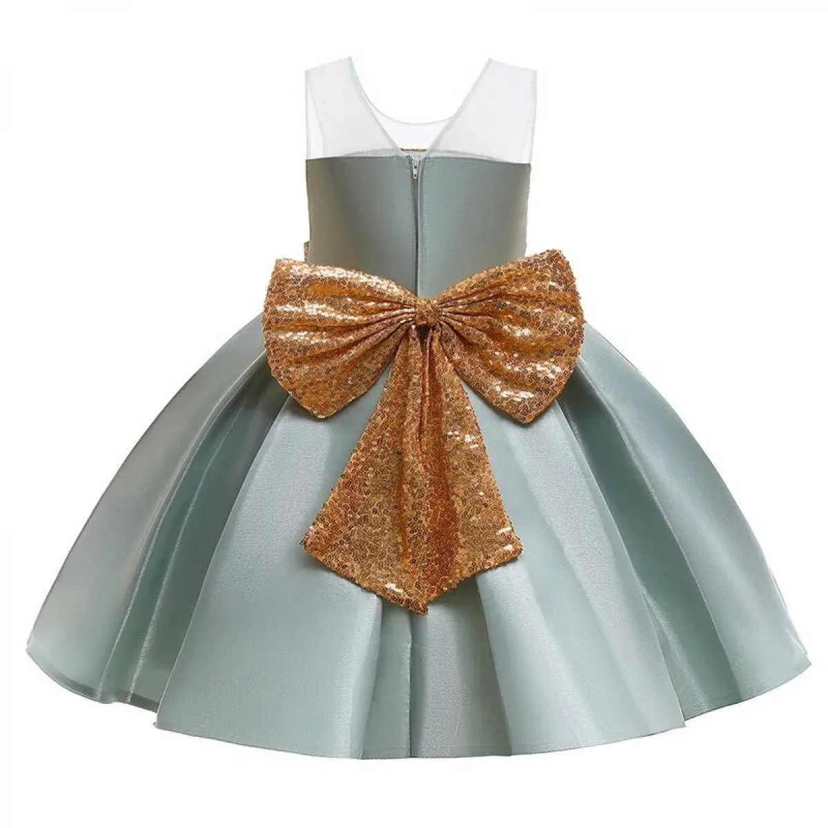 Vintage Summer Princess Ball Gown for Kids, Party Dresses, Golden Bow Dress