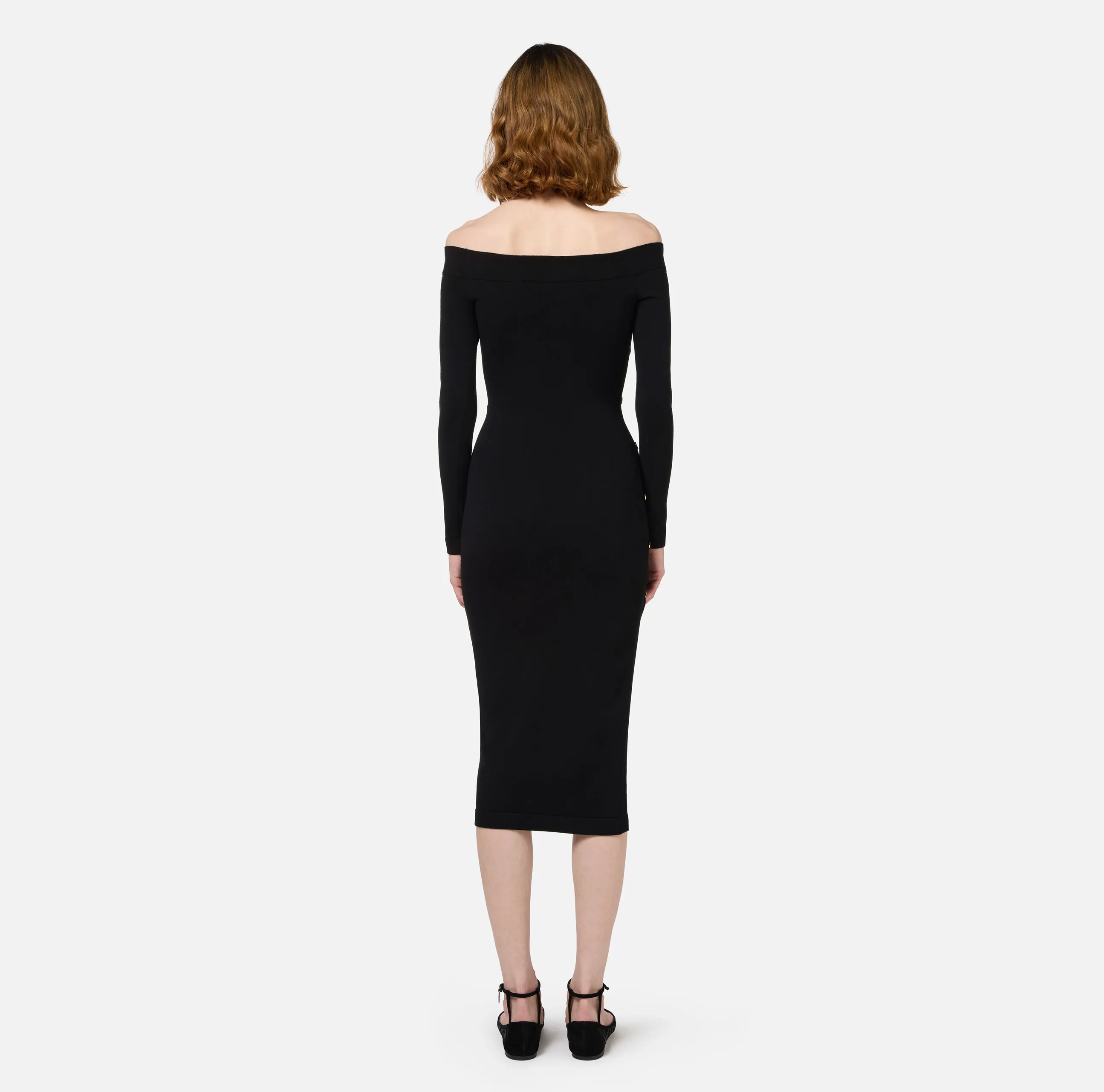 Abito midi in viscosa con bottoni sullo spacco