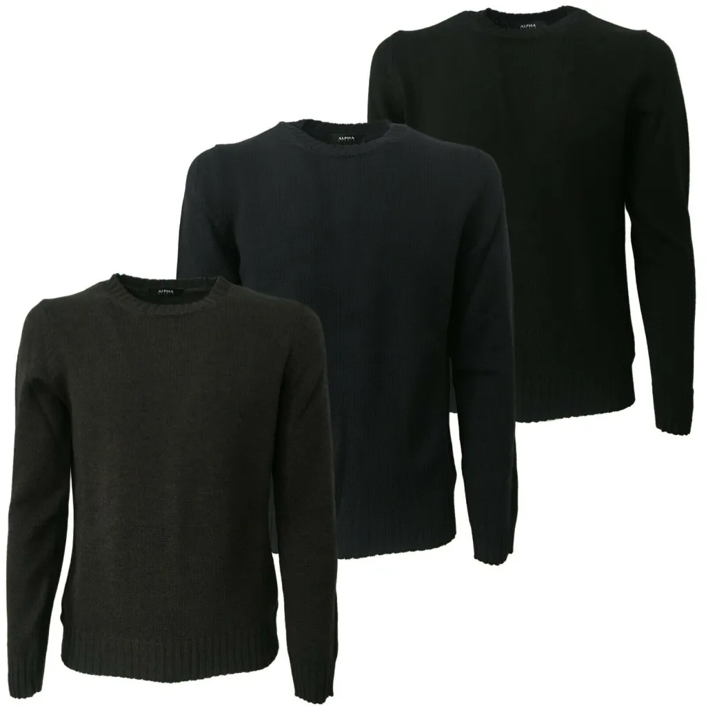 ALPHA STUDIO Men's Heavy Merino Wool Crew Neck Top AU-1130C