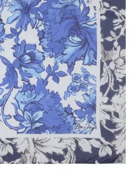 Blue China Maiolica Patterned White Scarf with Navy Blue Frame and White Maiolica