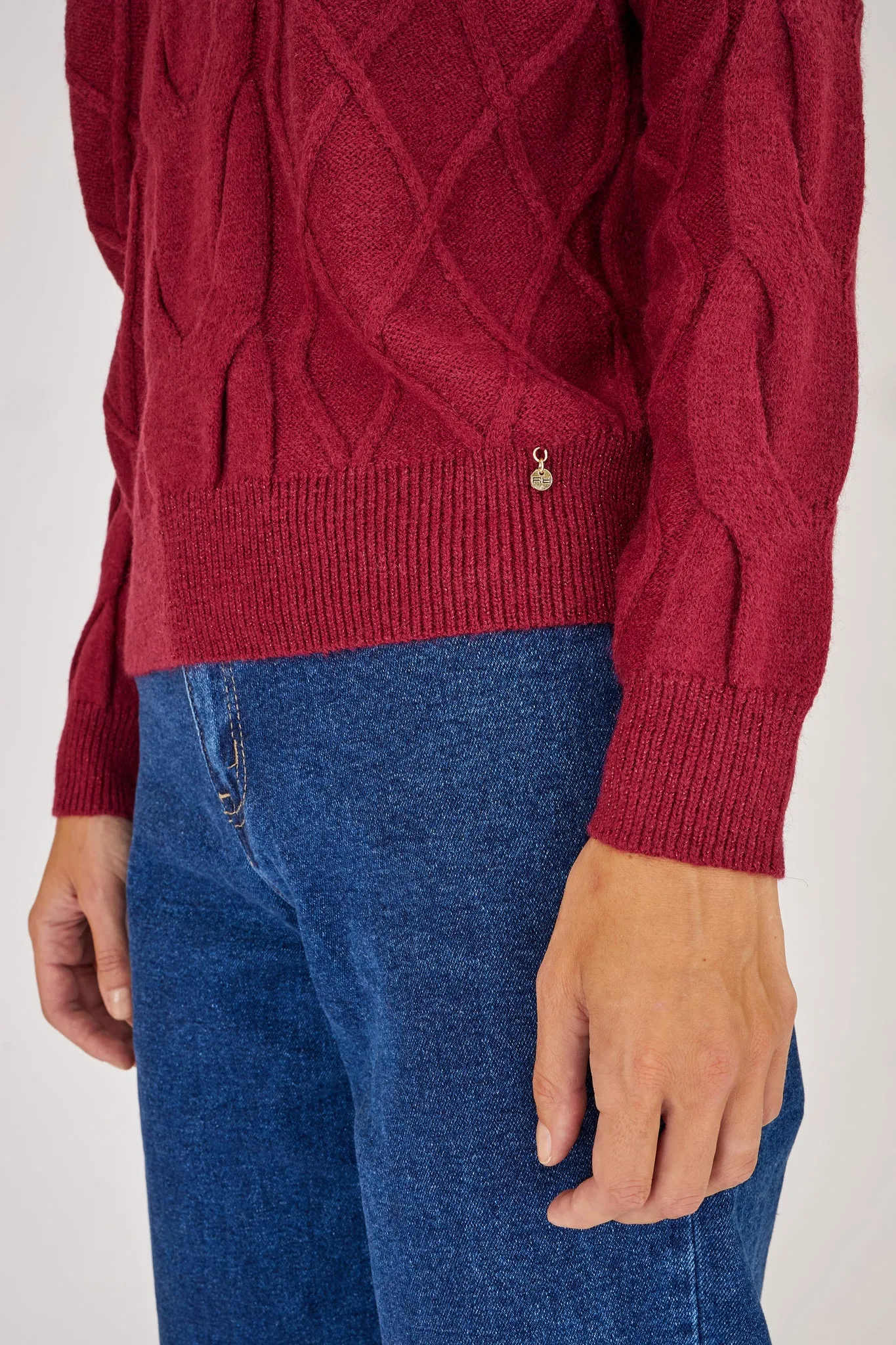 Braided Knit Sweater with Lurex Edges