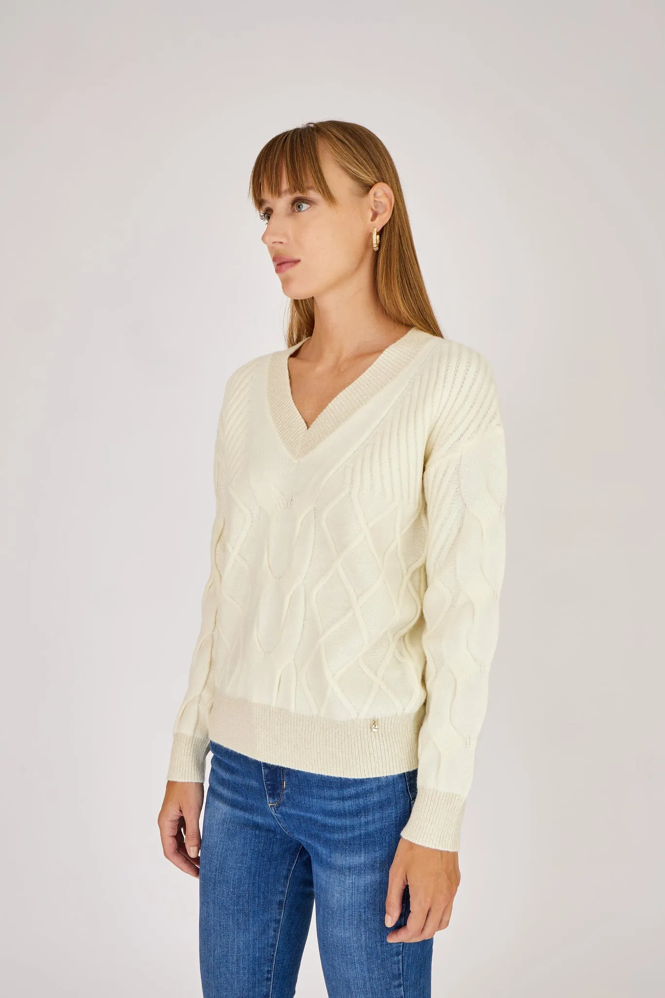 Braided Knit Sweater with Lurex Edges