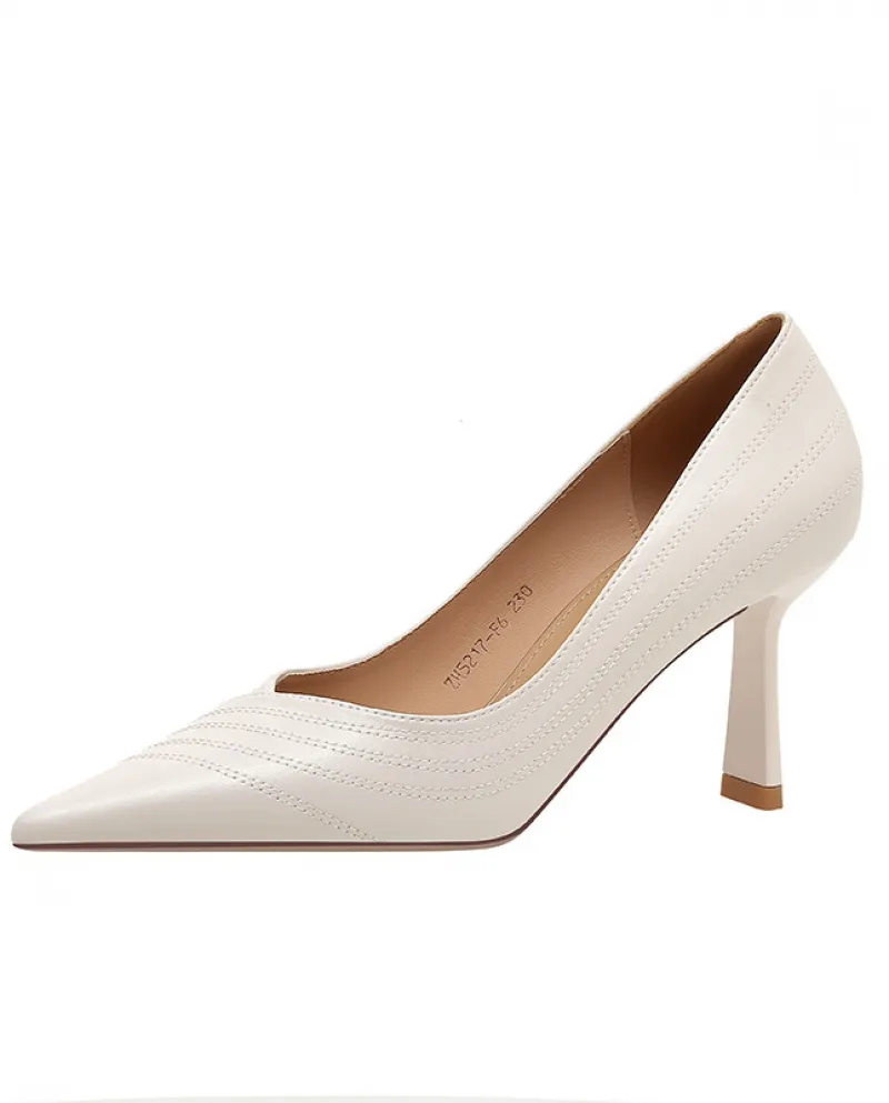 French Style Beige Stiletto Pumps, New Arrivals for Women's Spring And Summer Collection