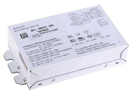 Driver LED eldoLED, 30W, IN 120 → 250 V ac, 120 → 250 V dc, 120 → 277 V ac, OUT 55V, 150 →