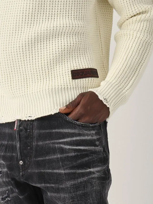 DSQUARED2  Pullover uomo Dsquared2 Turtleneck in lana Bianco Sporco