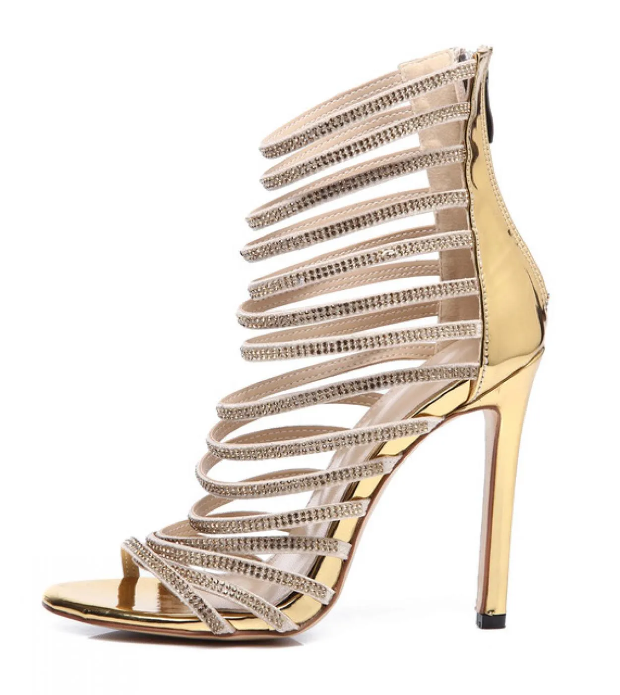 Gold Women Sandals Gladiator Heels High