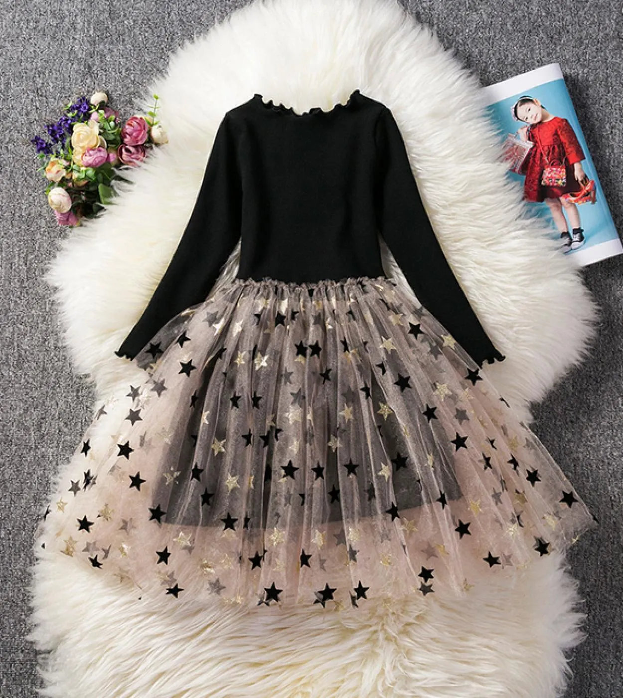 Abito da bambina a maniche lunghe con paillettes – Abito principesco per feste – Abbigliamento casual per bambini