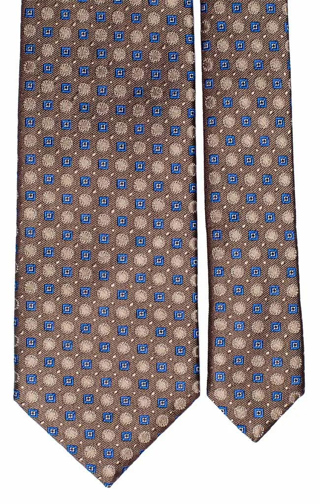 Man Camel Color Silk Tie Beige Deep Blue Pattern 5921