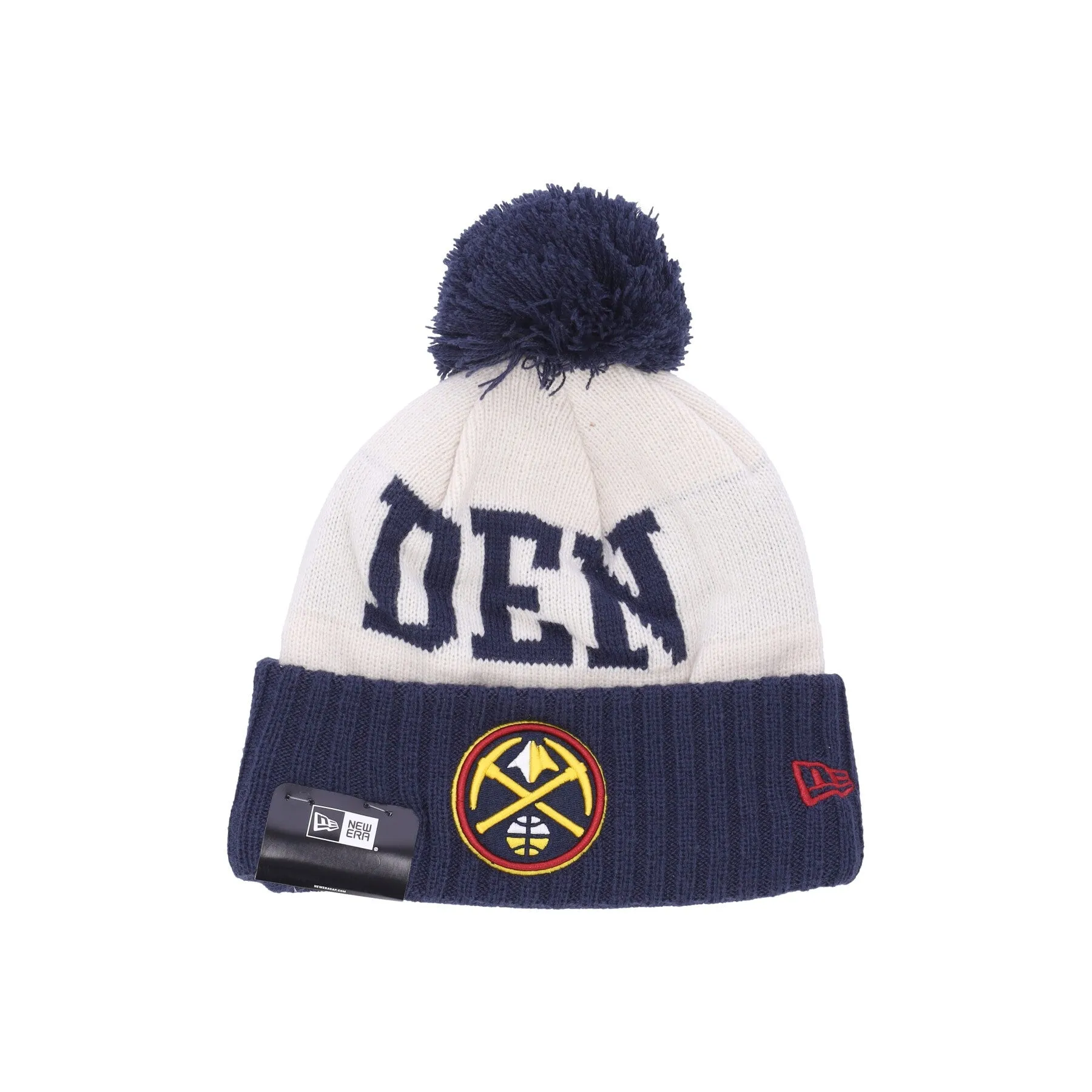 Men's NBA Draft Knit Pom Pom Hat Denver Nuggets Chrome White/Original Team Colors