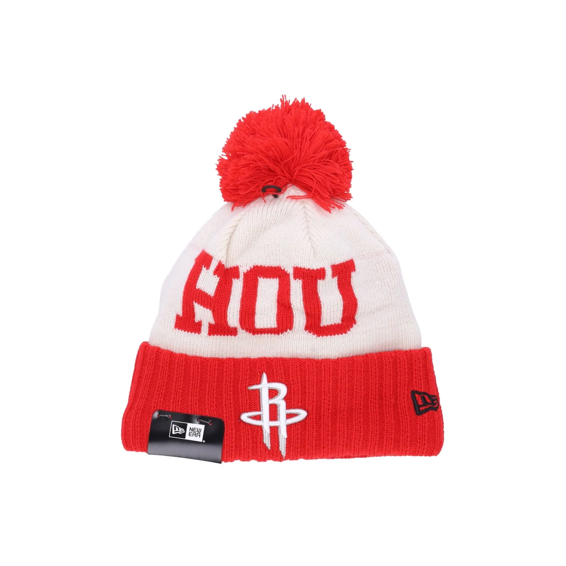 NBA Draft Knit Pom Pom Hat for Men - Houston Rockets Chrome White and Team Colors