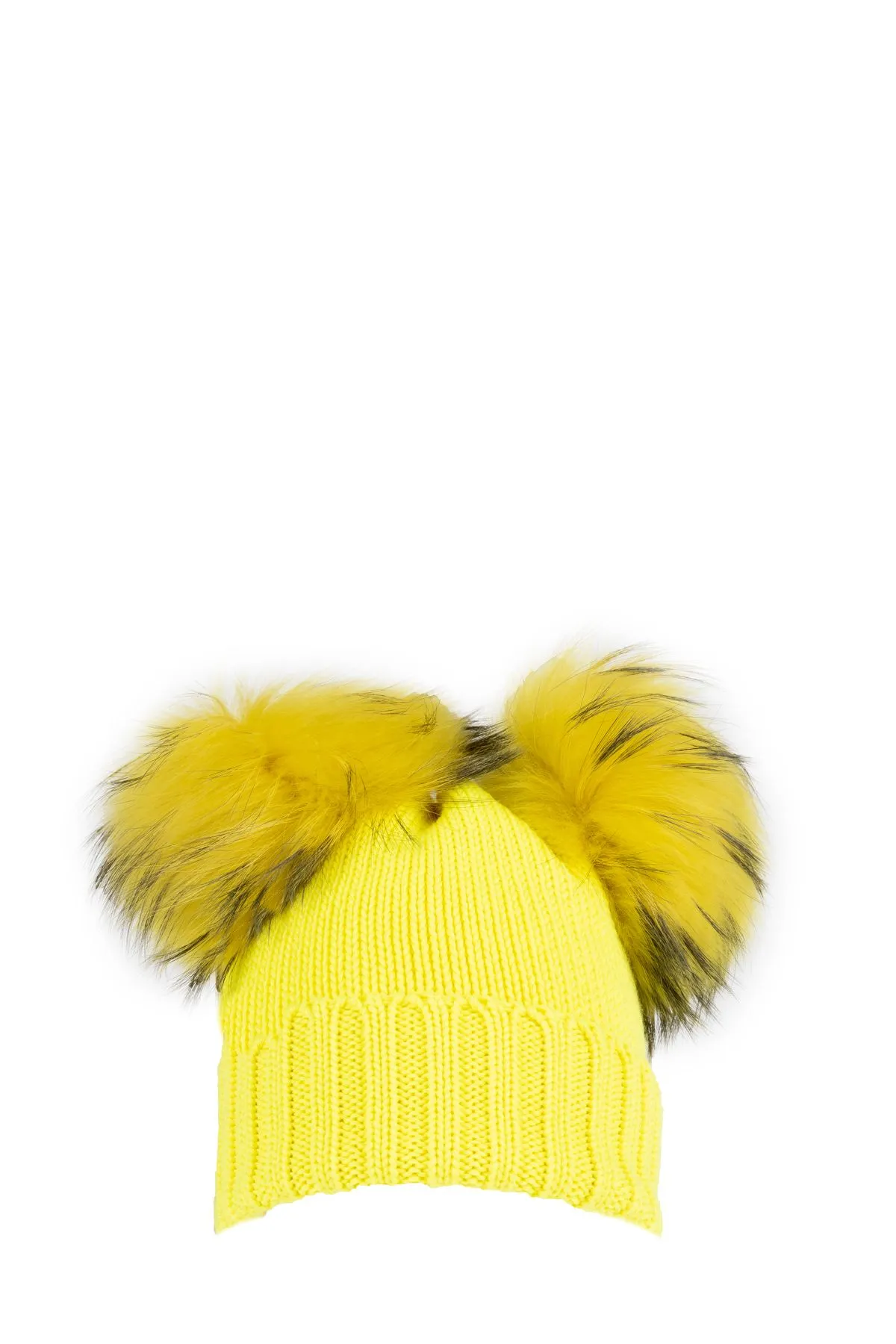 REGINA   CAPPELLO GIALLO IN LANA CON DUE POMPON