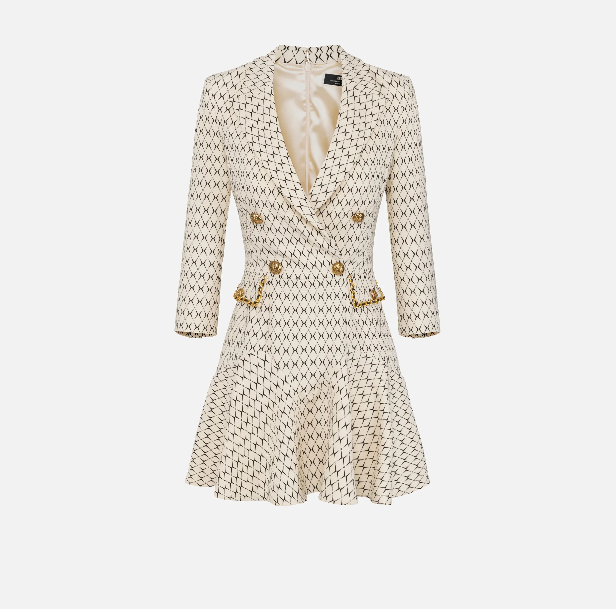 Robe manteau in crêpe stretch stampa rombo con catena