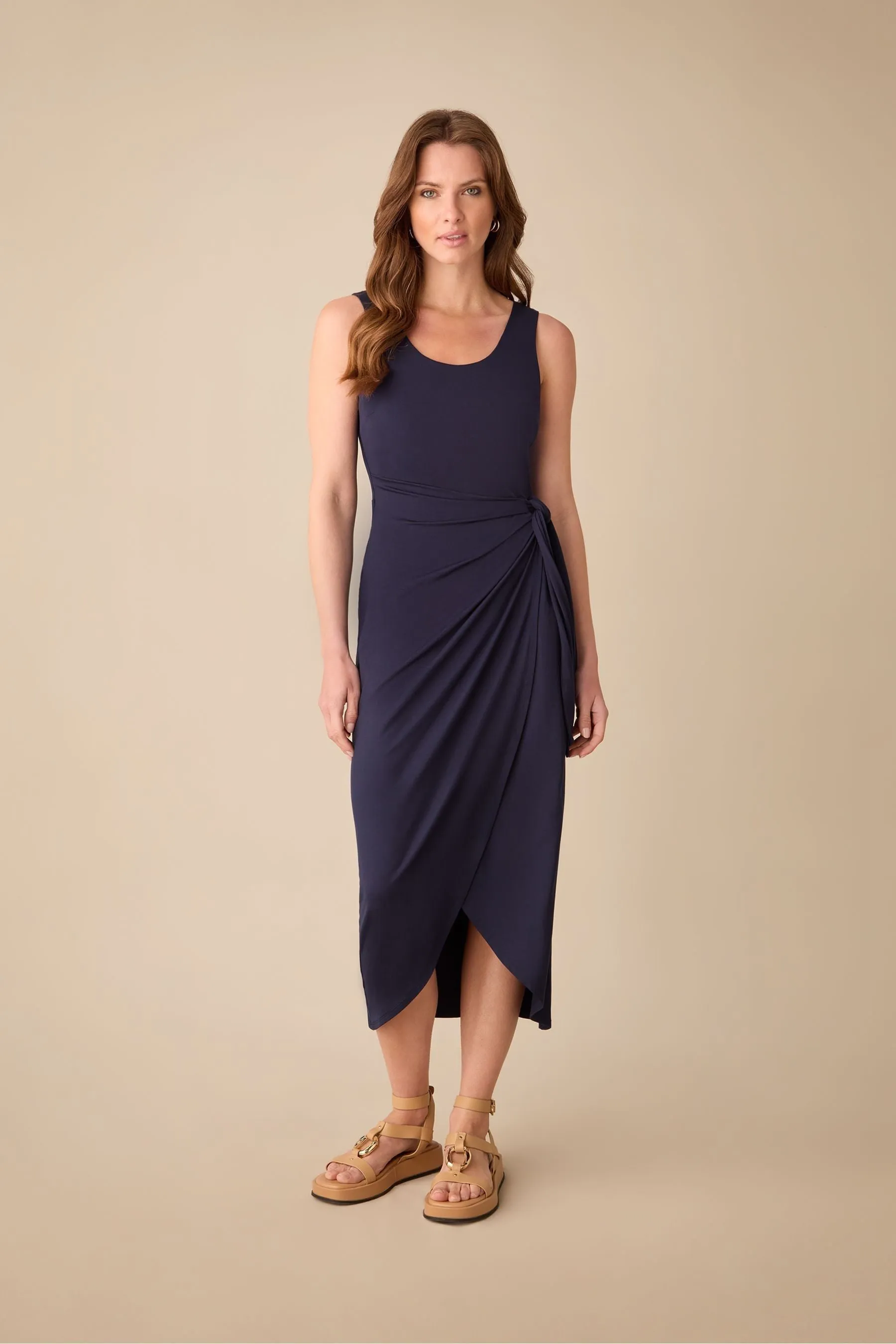 Blue Tie Waist Jersey Dress