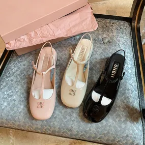 2024 New Summer Sweetheart Number One ~ Miu Square Toe Thick Heel Backless Mary Jane Sandals and Bag