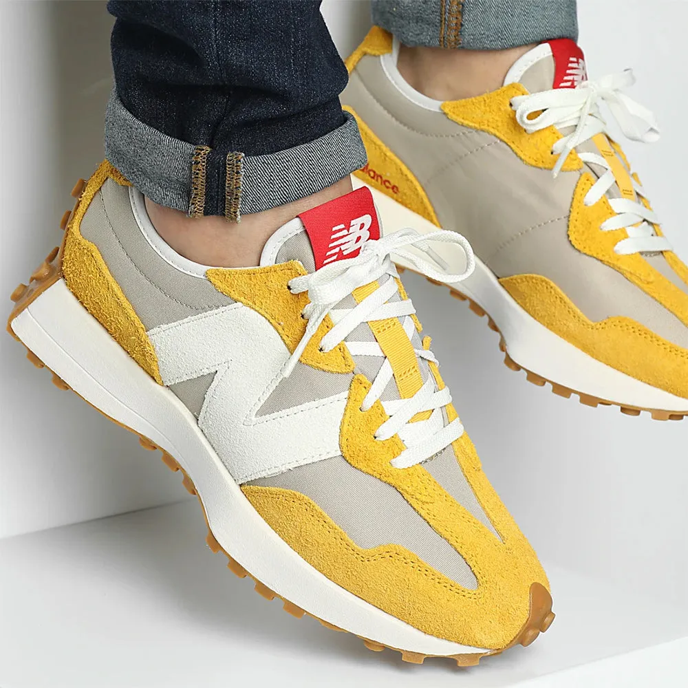 Unisex Sneakers 327 in Mesh and Suede in Varsity Gold Color