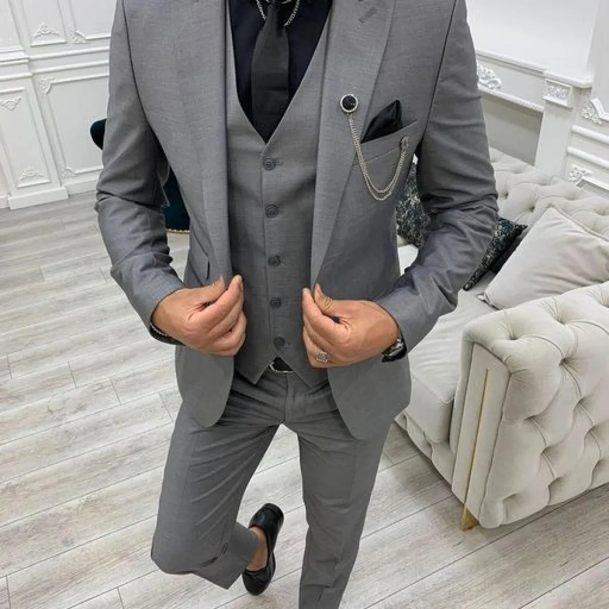 2022 Green Peak Lapel Slim Fit Men's 3 Piece Suit Masculine Groom Wedding Prom Homme Costume