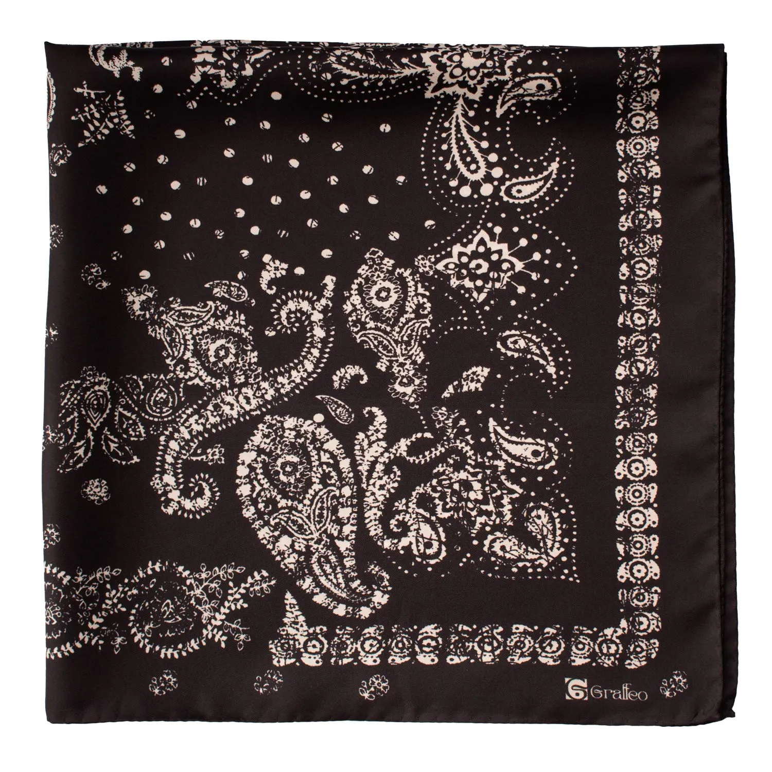 White Paisley F42 Black Silk Foulard