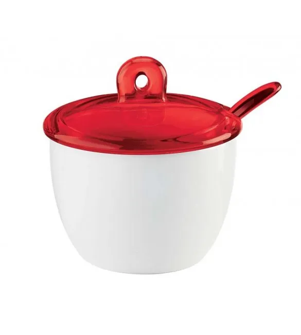 Zuccheriera Guzzini con Cucchiaino Gocce Rosso Trasparente 27770065